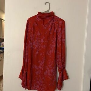 Free People Red Mini Dress with Pink Floral Pattern